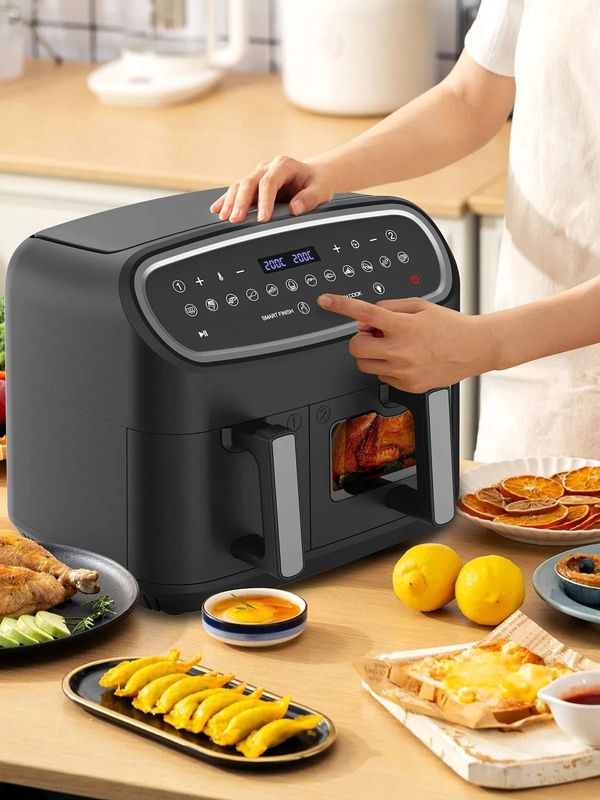 Dual-Zone luchtfriteuse 10 liter met kijkvenster, LED-touchscreen, instelbare tijd/temperatuur – mini-oven compacte friteuse