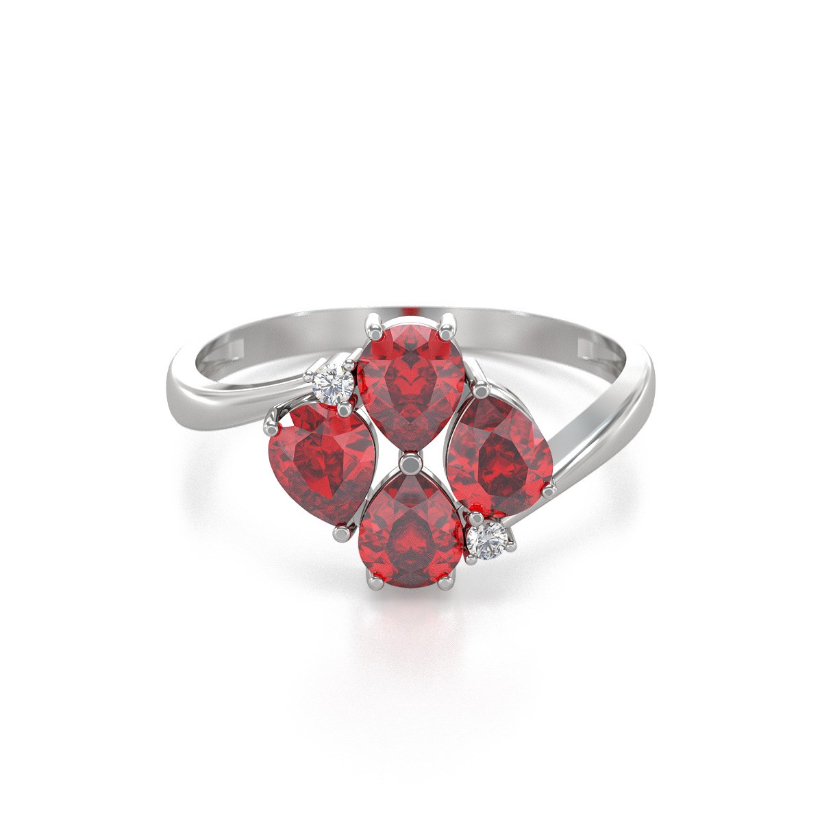 Bague ADEN Or 585 Blanc Rubis et diamants 1.87grs