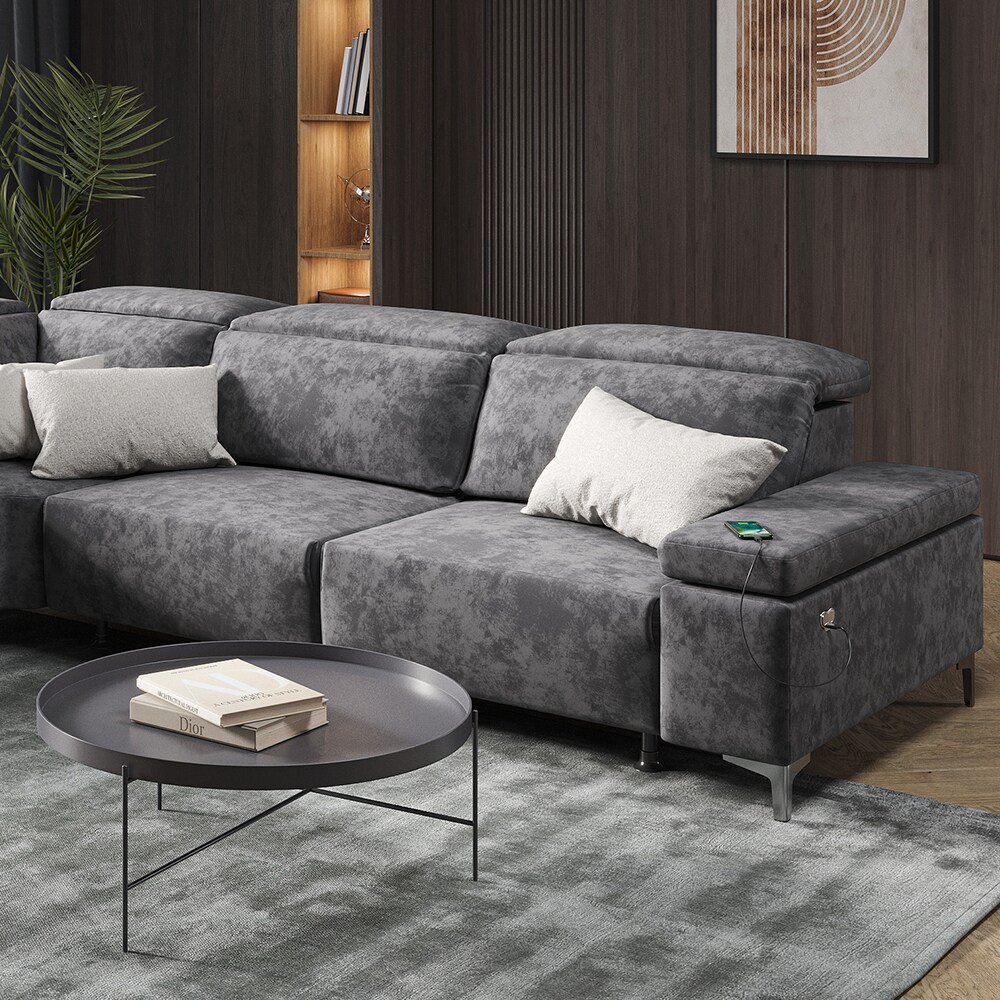 VitaliSpa Ecksofa Loungesofa Boxspringsofa James Anthrazit Relaxfunktion 218x86 cm modern Wohnzimmer Sofa Wohnzimmercouch Loungeecke Polstereckcouch Taschenfederkern USB-Anschluss Fußteil ausfahrbar