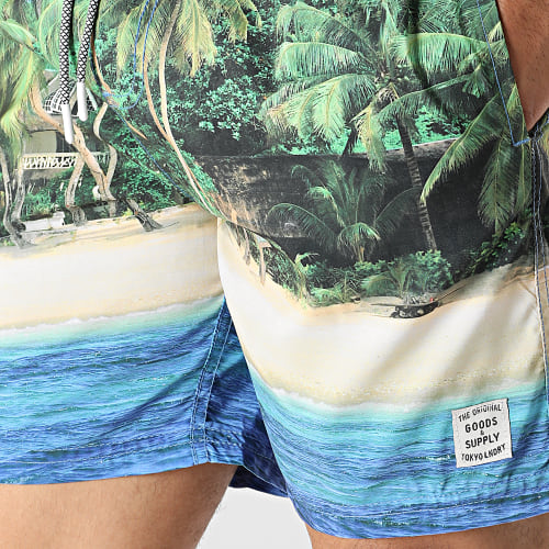 Ensemble Short De Bain Claquettes 1S10434 Bleu Vert