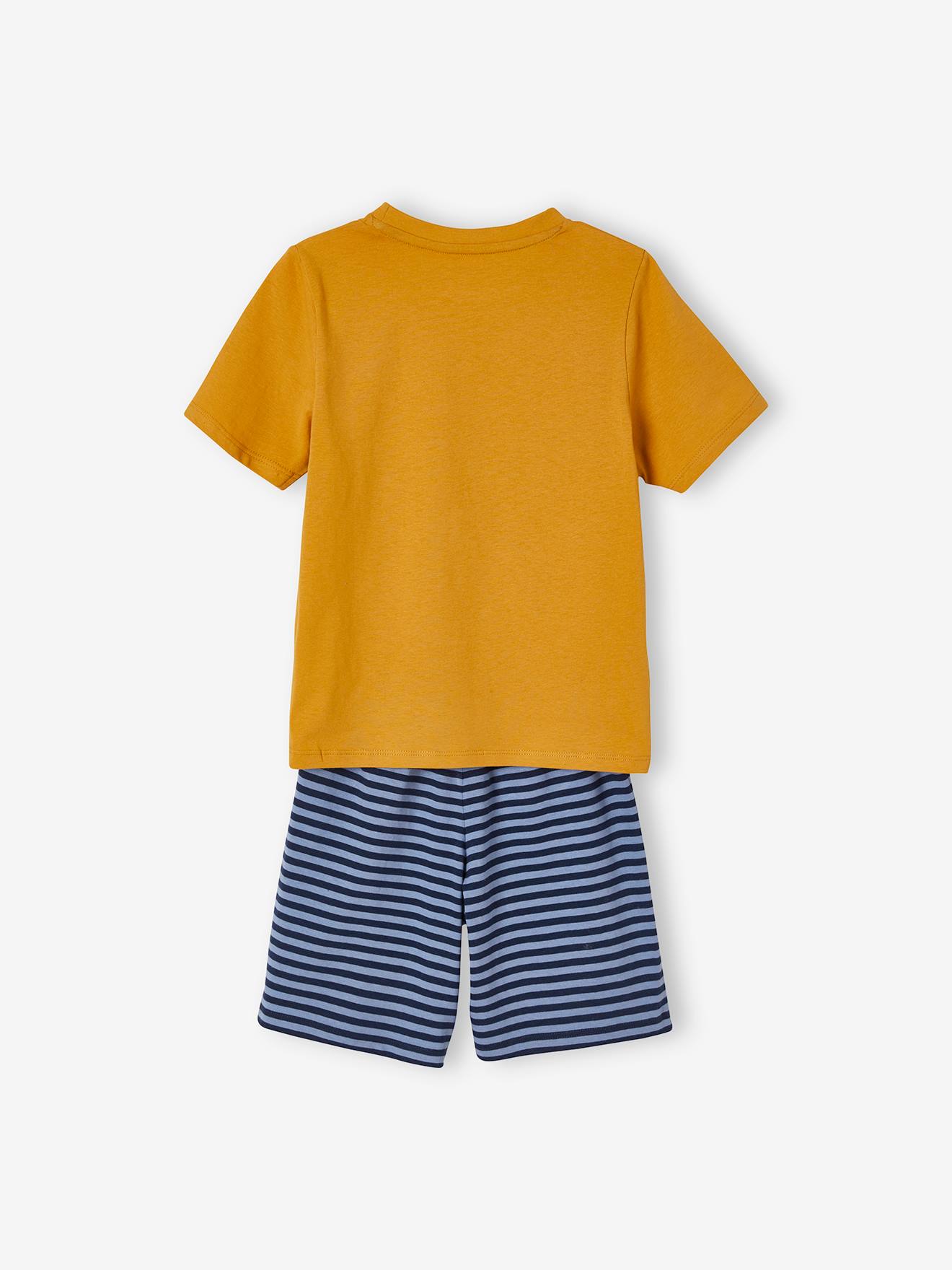 Conjunto de 2 pijamas com shorts, certificado Oeko-Tex®, para meninos, amarelo liso tamanho médio com estampa de baleia.
