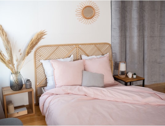 COTE DECO - Ensemble couette + 2 oreillers Parure de lit - coton et lin - 220 x 240 cm - nude