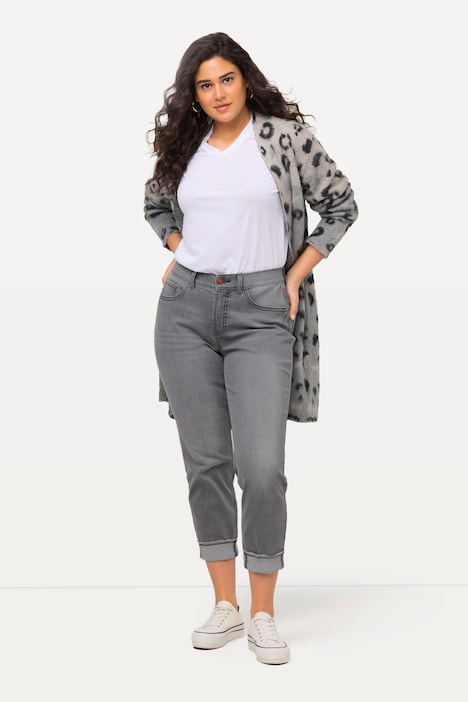 Boyfriend-Jeans, Fransensaum, Leo-Details, recycelt