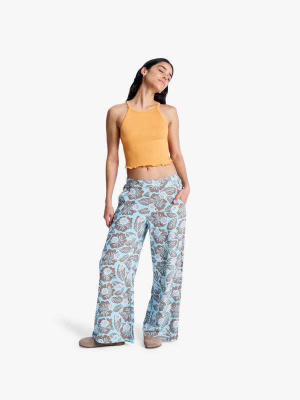 Midnight Avenue Slub Printed Pantalon taille élastique Marron Femme