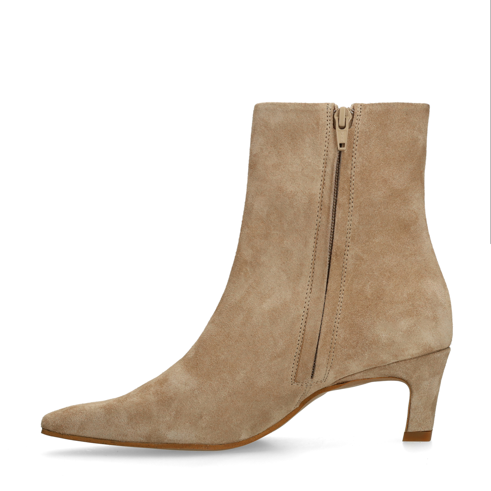 Beige suède enkellaarsjes met hak