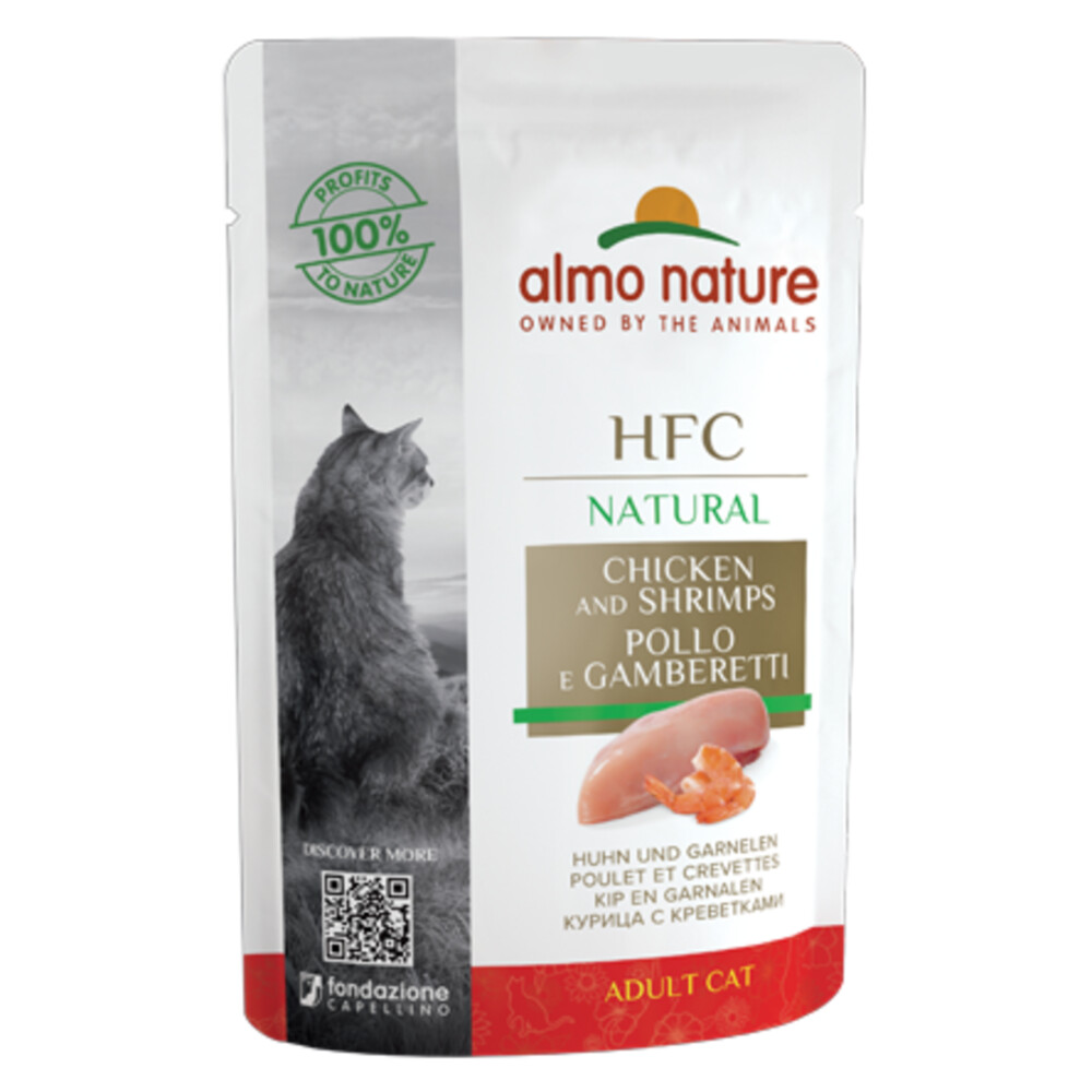 24x Almo Nature HFC Natural Kattenvoer Nat Maaltijdzakje Kip & Garnaal55 gr