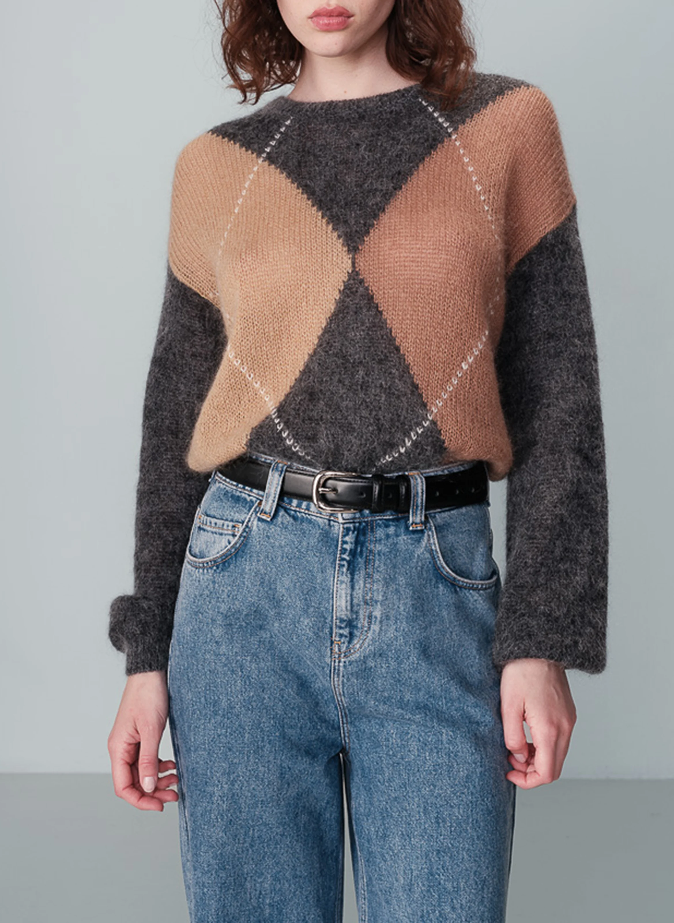 NANSE - Pull col rond droit en jacquard imprimé | Argent