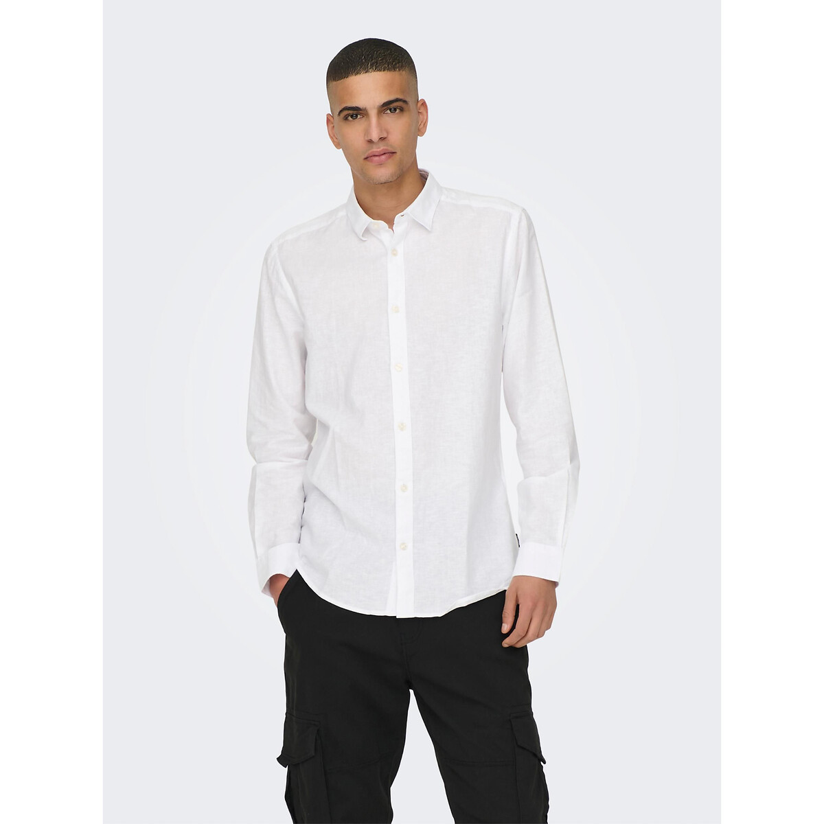 ONLY & SONS<br>Camisa slim fit em algodão e linho
