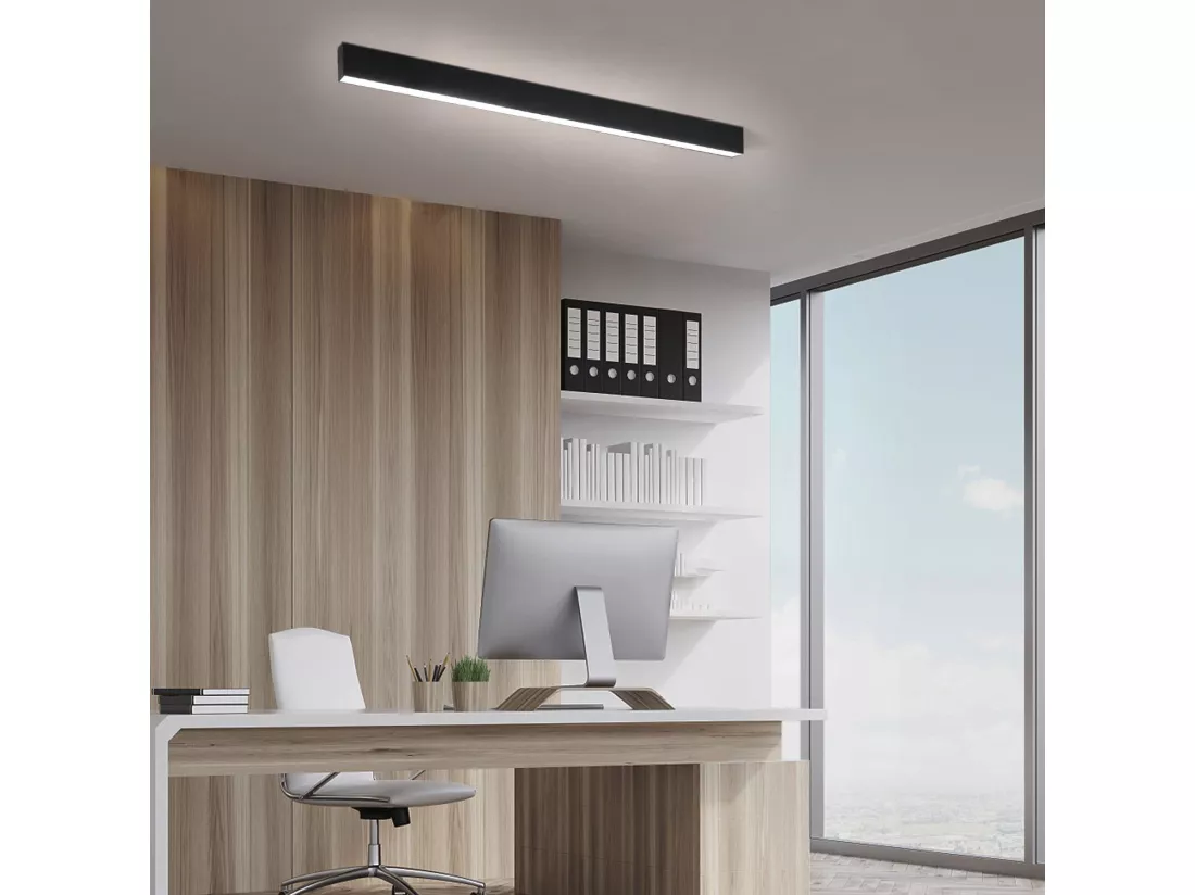 NETTLIFE Plafonnier LED Salon - Lampe 25W Noir Cuisine Long 80cm Panneau de Lampe Intensité Variable avec Télécommande Moderne pour Chambre Couloir