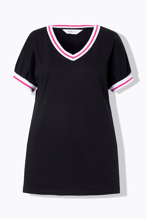 Sweater, oversized, V-Ausschnitt, Streifenbündchen