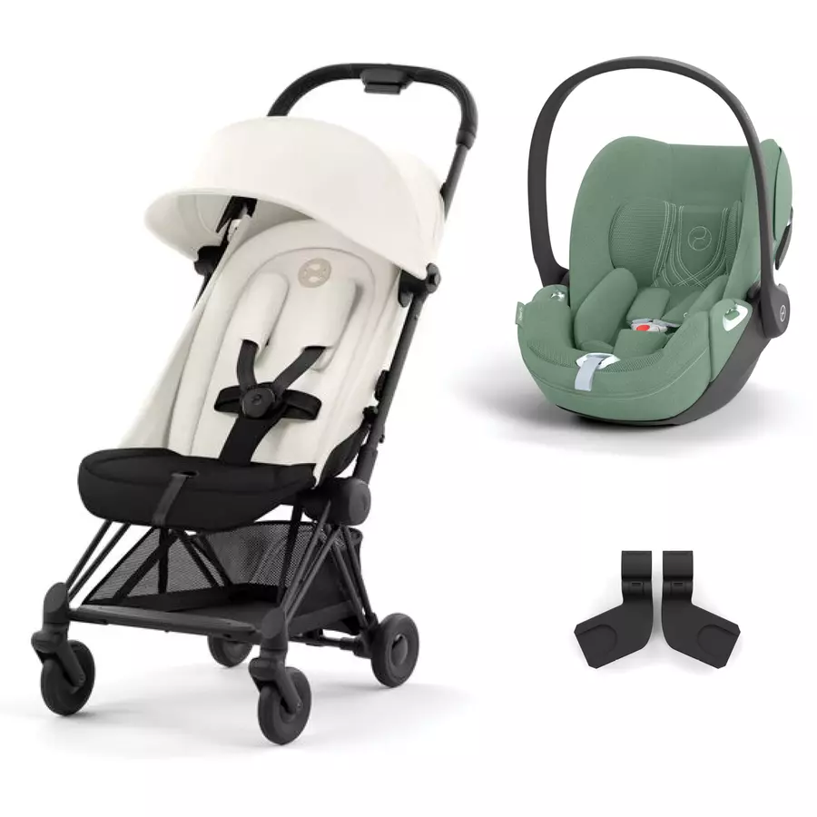 cybex PLATINUM Buggy Coya Matt Black Off White inklusve Babyschale Cloud T I-Size Plus Leaf Green  und Adapter