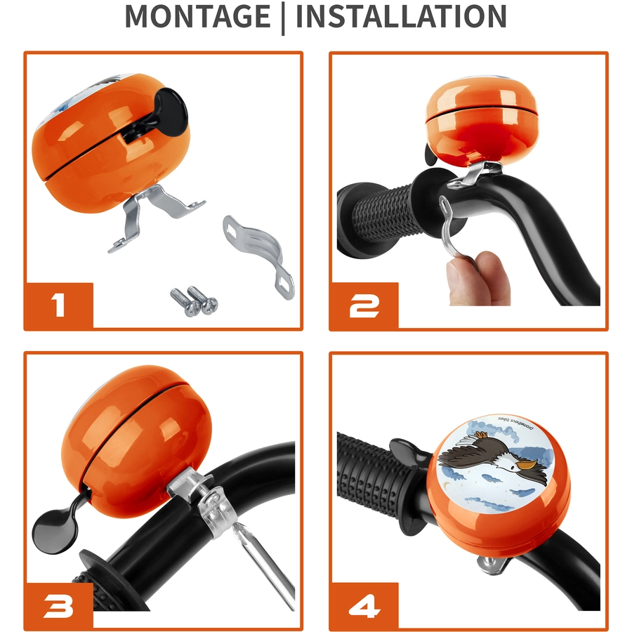 PROMETHEUS BICYCLES® Klingel für Kinder - Ding Dong Kinder-Fahrrad-Glocke - 60 mm - Links Montage, Orange