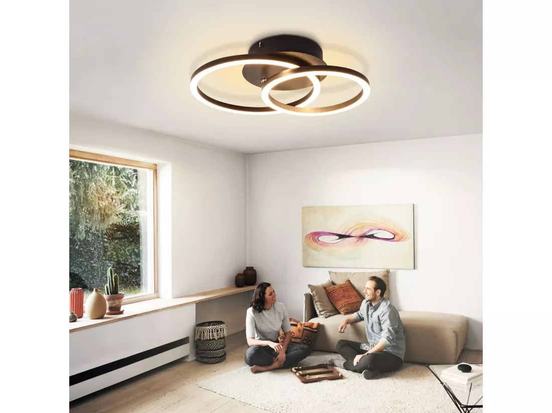 NETTLIFE Plafonnier LED Lampe de plafond 24W Design moderne rond blanc chaud 3000K noir 2 anneaux