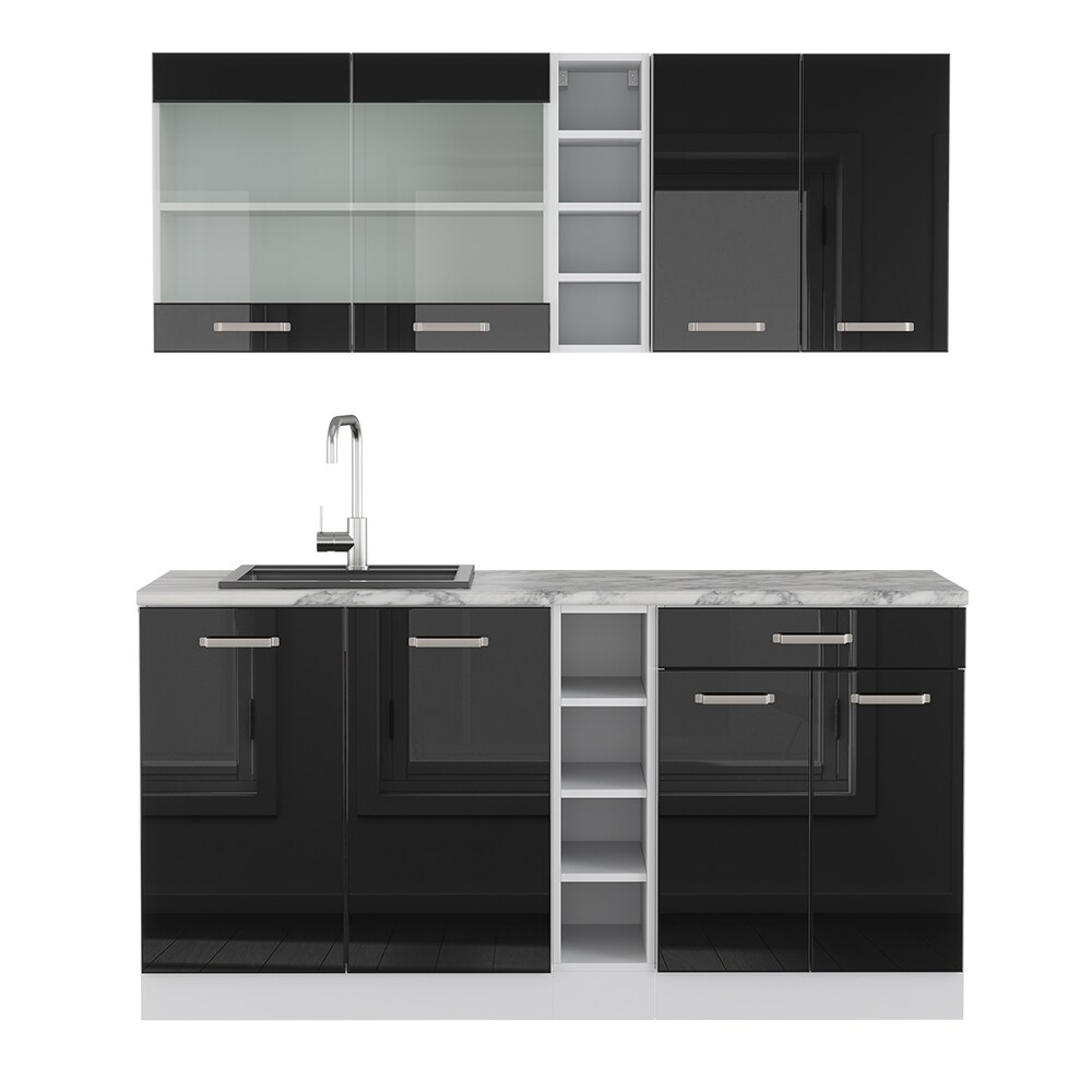 Vicco Küchenzeile R-Line Solid Weiß Schwarz 160 cm Arbeitsplatte modern Küchenschränke Küchenmöbel