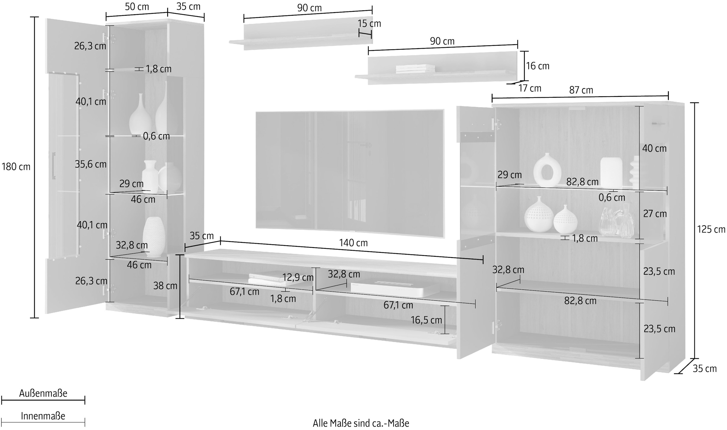 Home affaire Wohnwand »Ribe,Set-5 St.,Oberplatten Eiche massiv,viel Stauraum« 5 Stk. tlg.