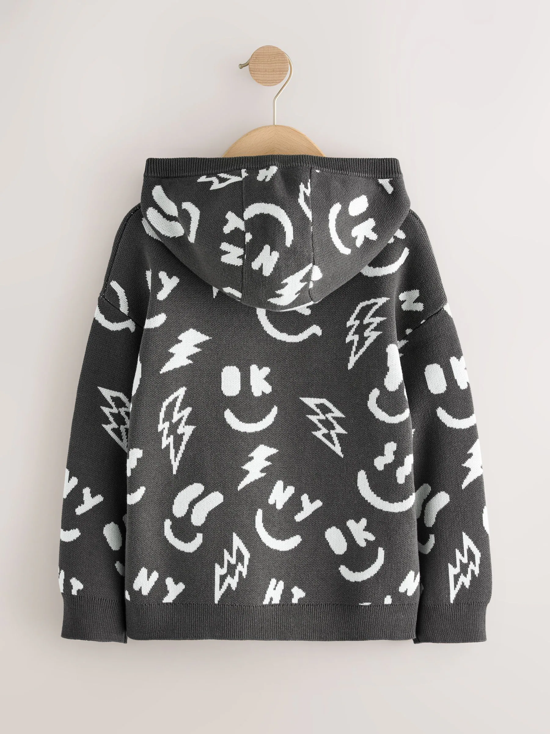 Zwart-wit met figuurtjes - Gebreide hoodie (3-16jr)