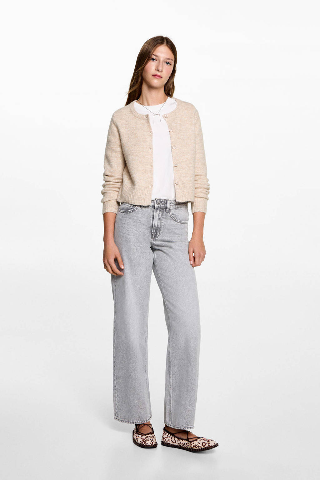 MANGO TEEN fijngebreid vest pastelbruin
