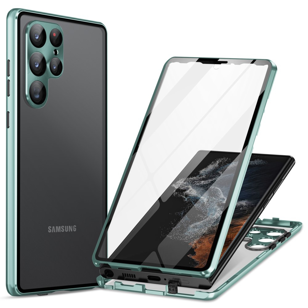 Samsung Galaxy S24 Ultra Magnetische Alu Schutzhülle mit Panzer Glas Backcover   Display- / Kameraglasschutz (Verschlussmechanismus) - Grün