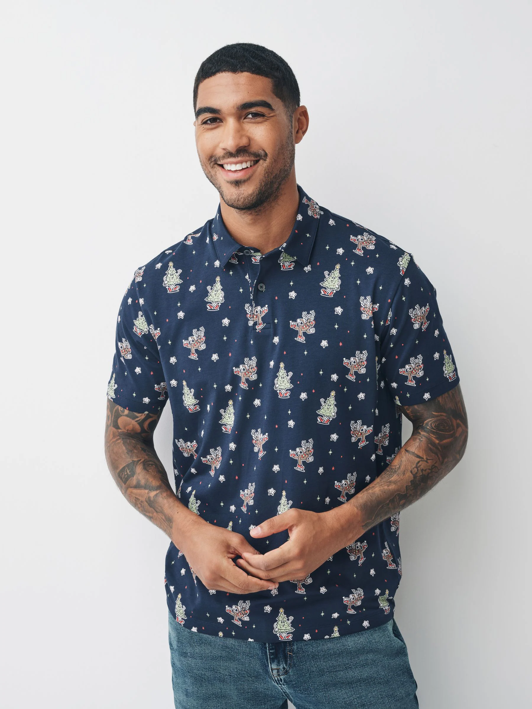 Marineblauw rendier - Kerstpoloshirt