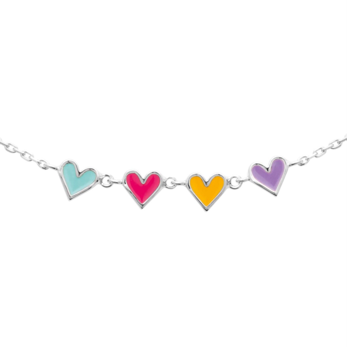 Collier suite de 4 coeurs émail coloré Argent 925 Rhodié