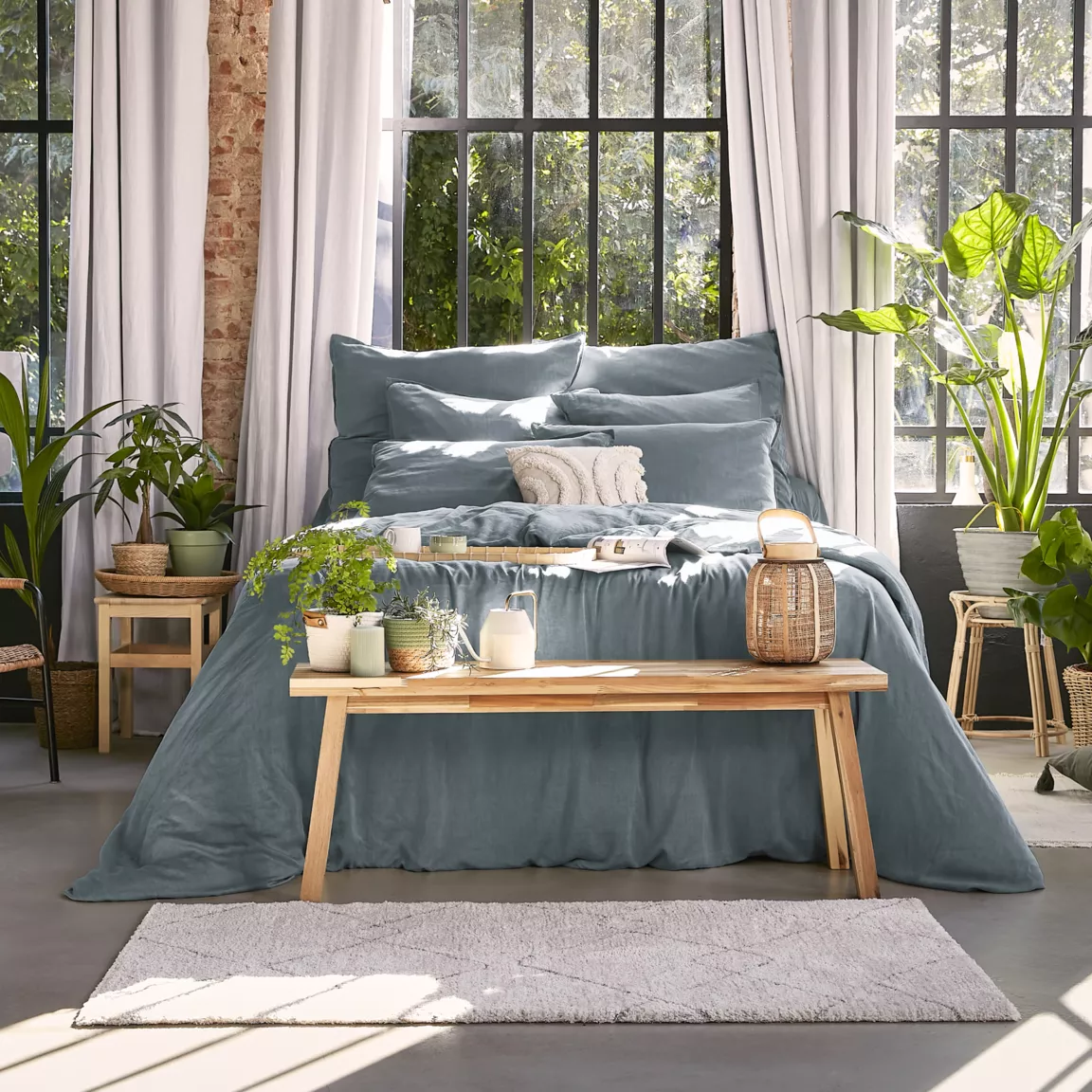 Drap housse lyocell Tencel™ lavé (140 x 200 cm) Olivia Bleu stone