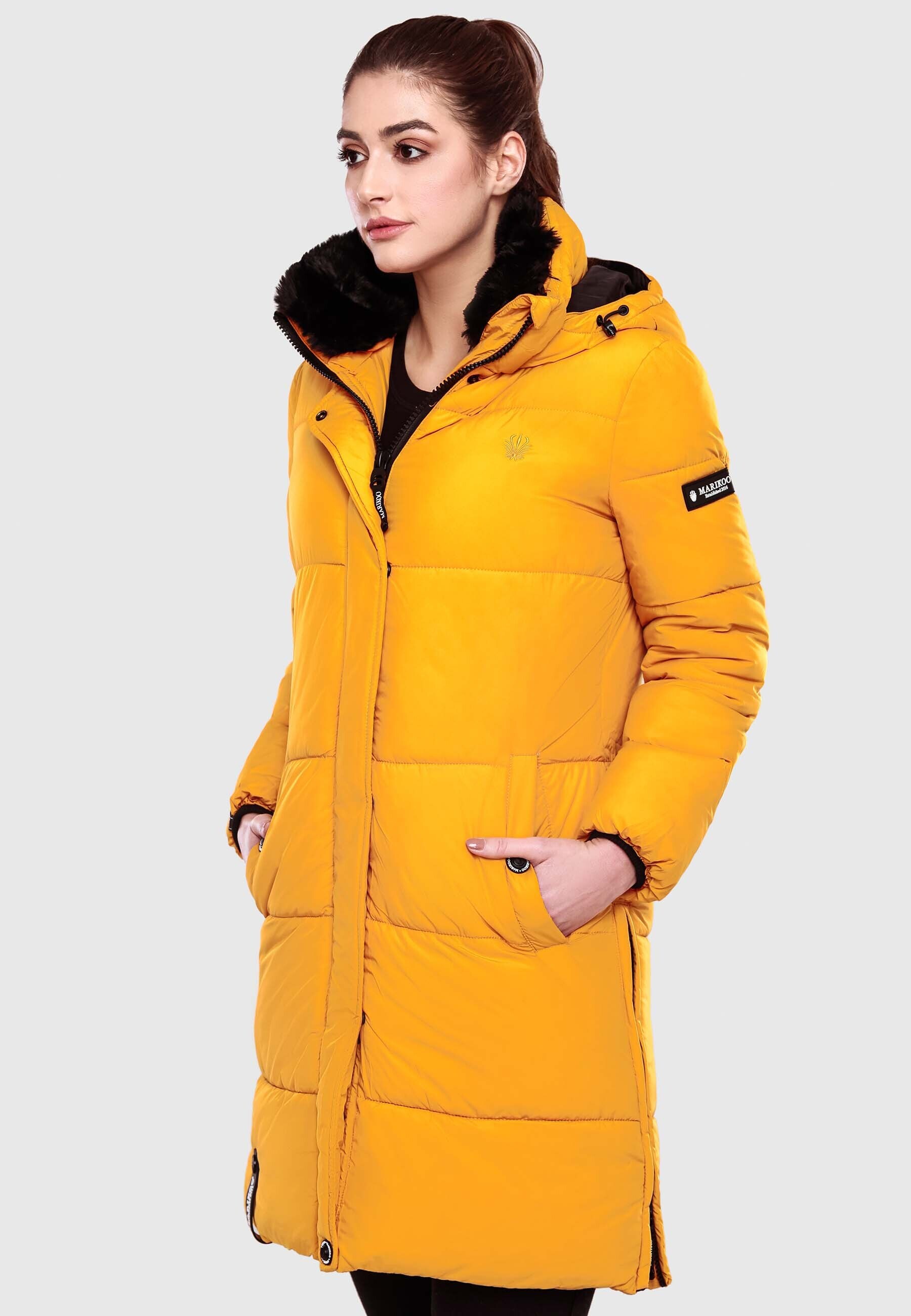 MARIKOO Damen Winterjacke Steppmantel Weichem Innenkragen & Abnehmbarer Kapuze Streliziaa