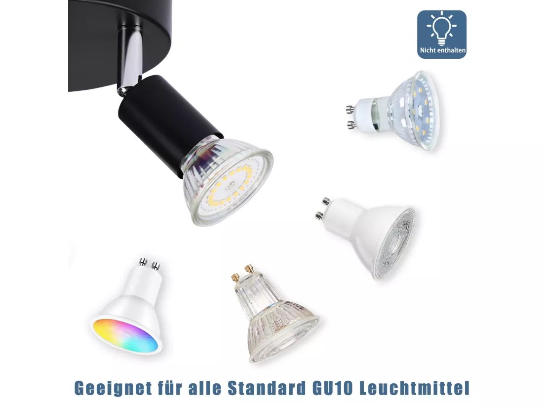 NETTLIFE Spot de plafond LED noir 2 ampoules orientable 350° GU10 industriel