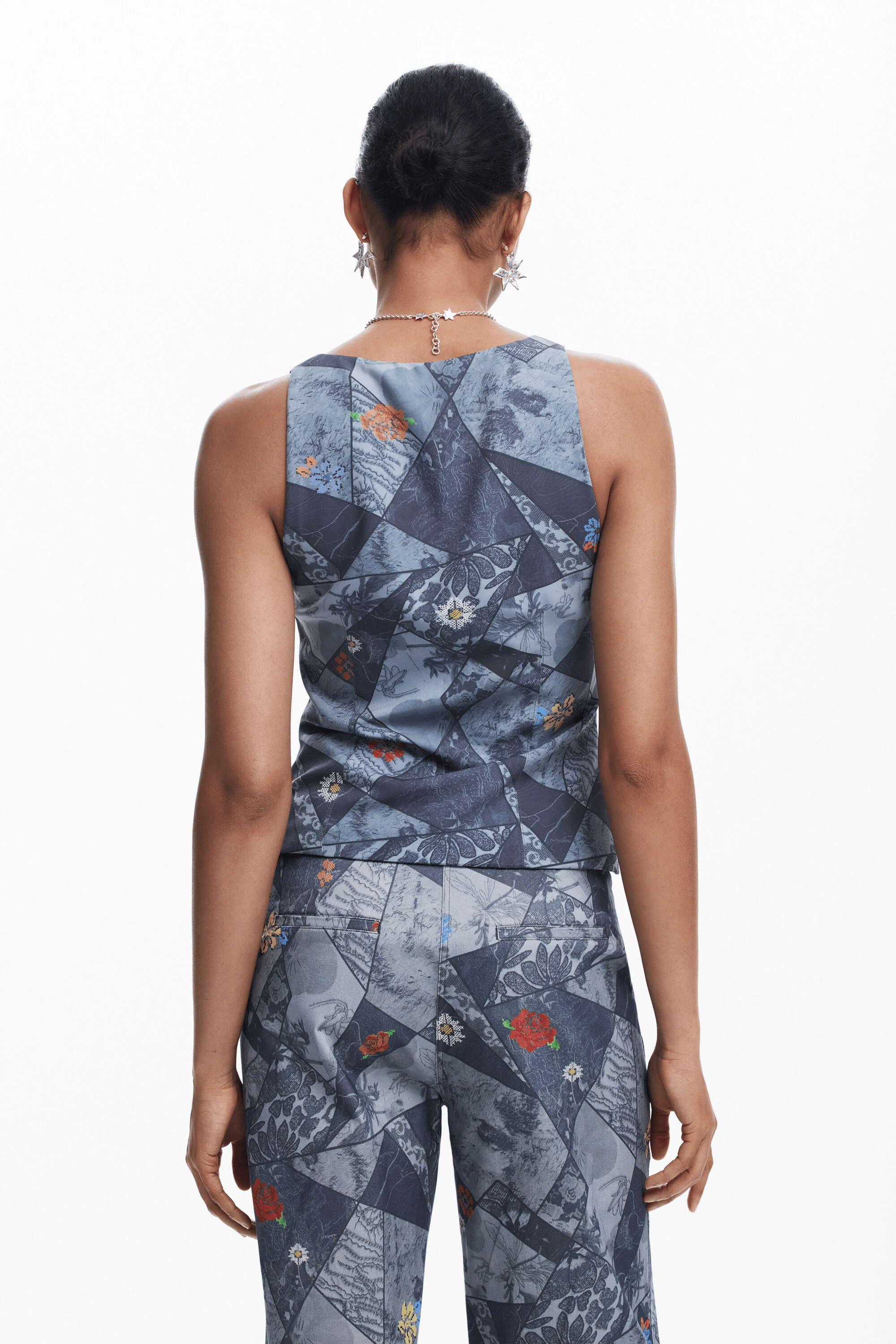 Top décolleté V patchwork | Bleu