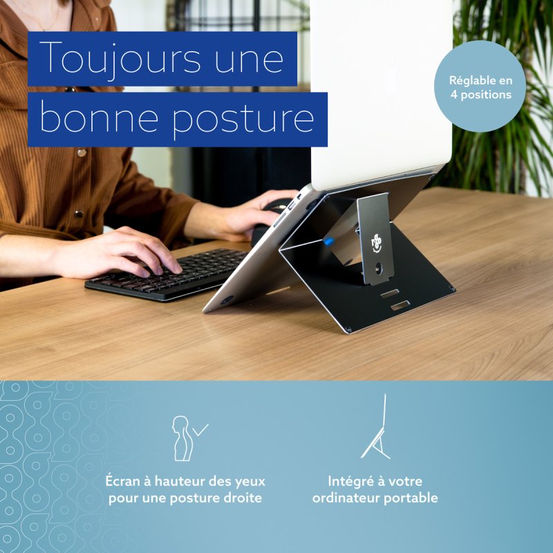 R-Go Tools Support pour ordinateur portable R-Go Riser Attachable, réglable, intégré à votre ordinateur portable, aluminium, noir