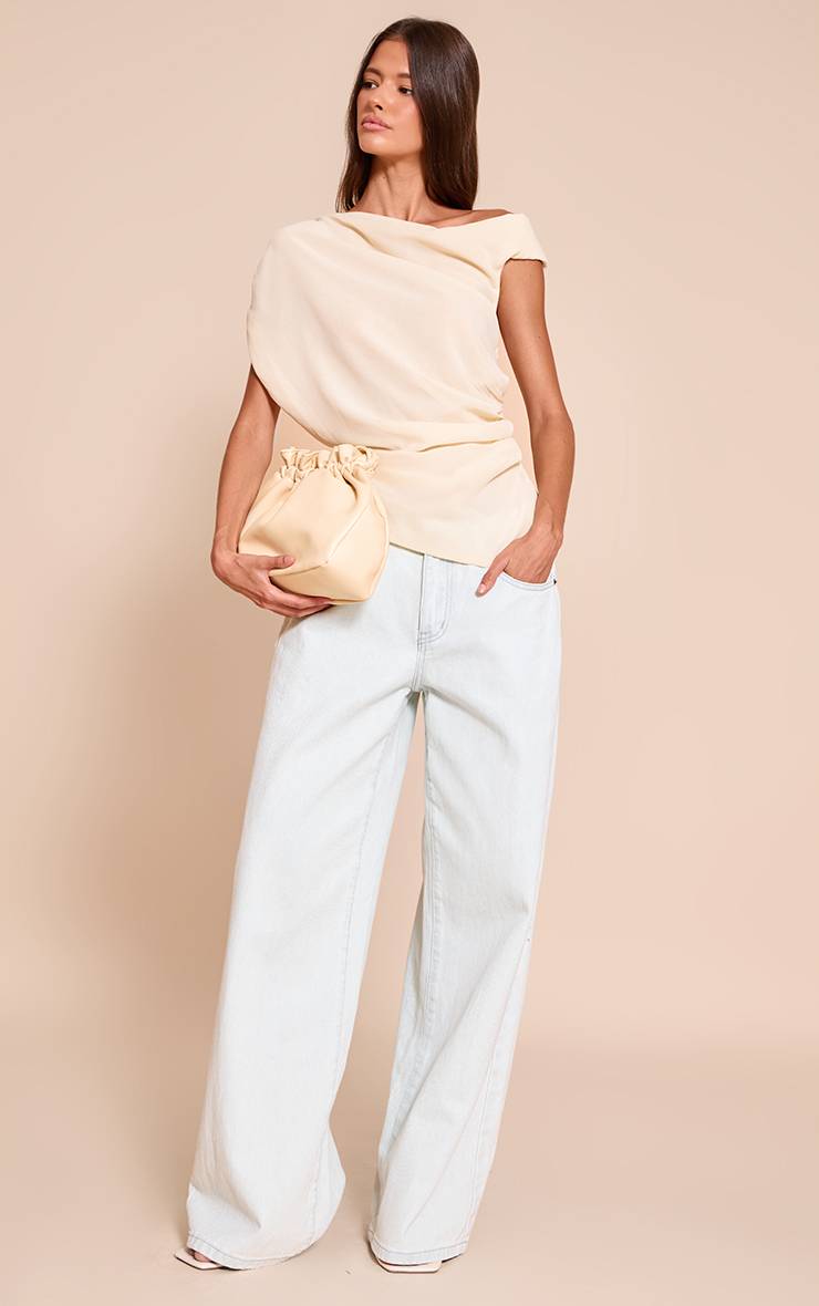 Crème Haut Long Drapé Asymétrique En Mousseline