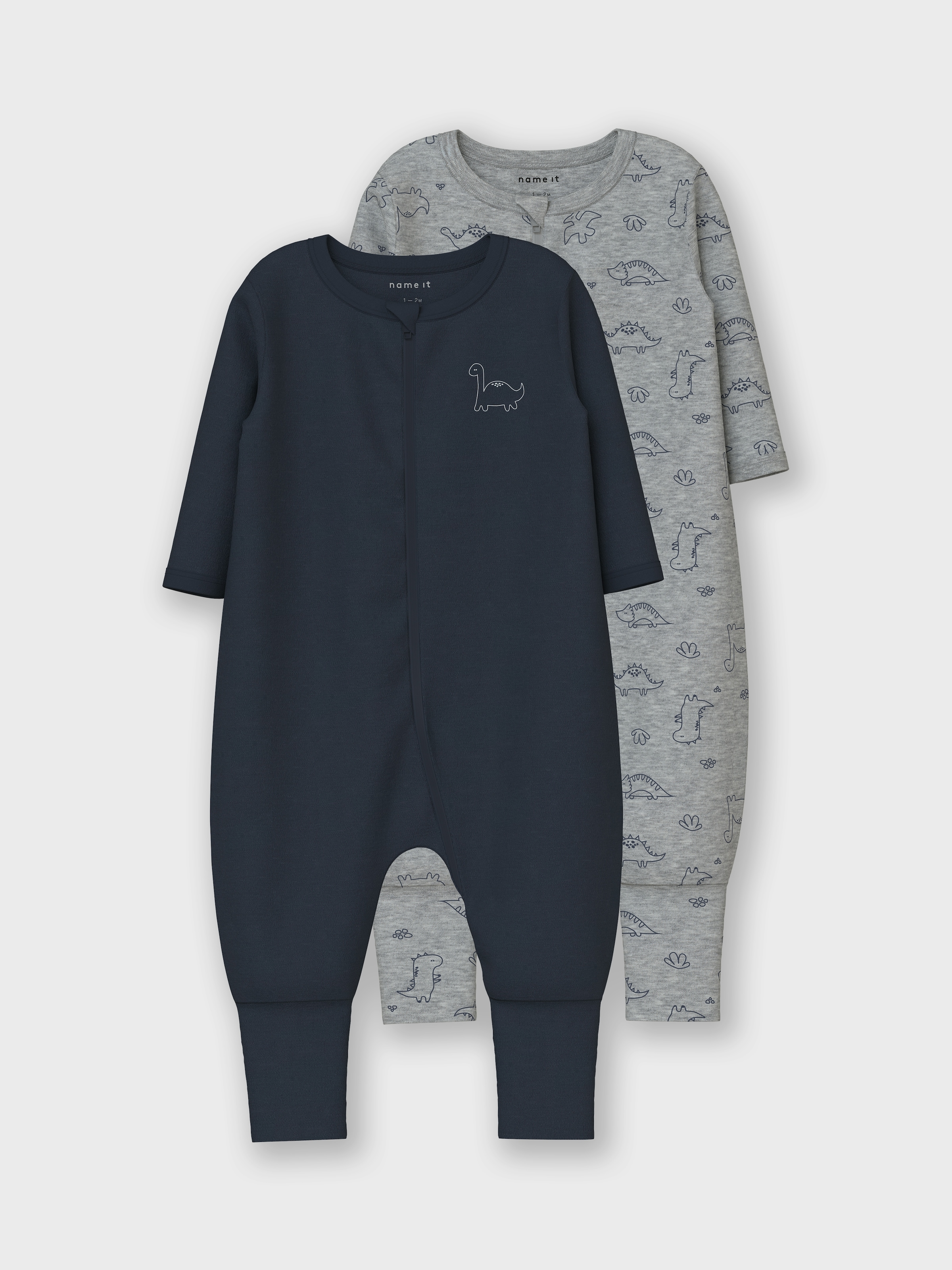 Name It Schlafanzug »NBMNIGHTSUIT 2P ZIP FF GREY DINO NOOS« Packung, 2 Stk. tlg., mit tollen Dino-Motiven
