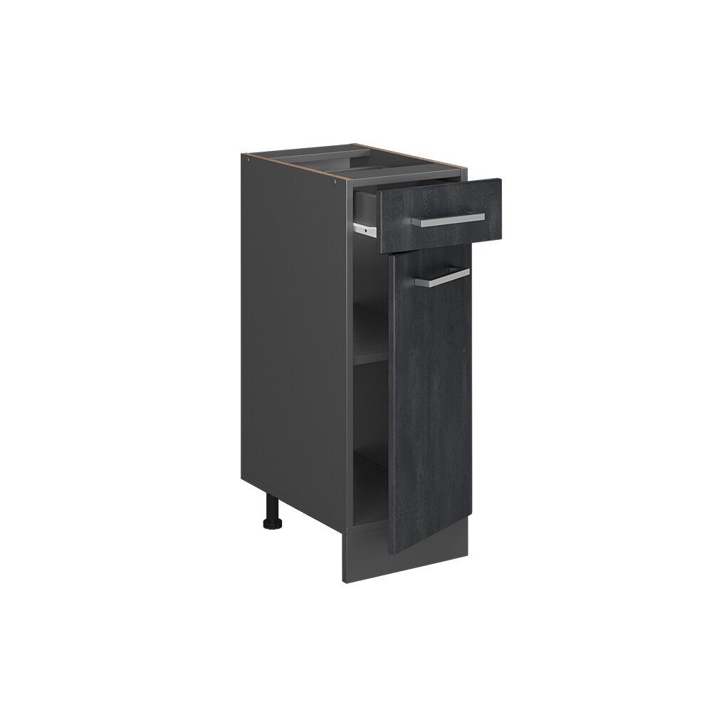 Vicco Schubunterschrank R-Line Schwarz Beton Anthrazit 30 cm mit Arbeitsplatte Eiche