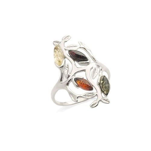 Bague argent ambre multi - taille 52 mm