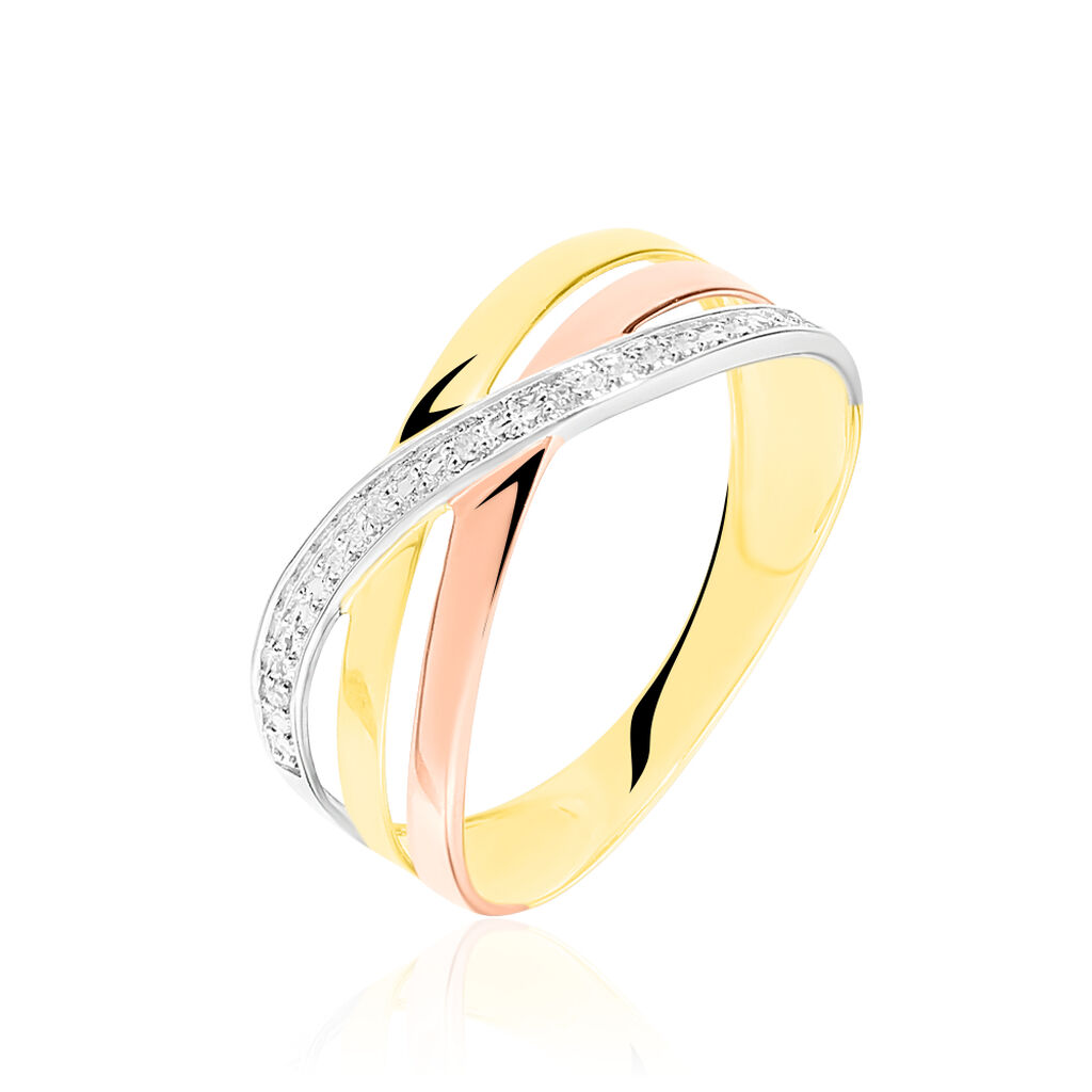 Bague Croisee Or Tricolore Diamant