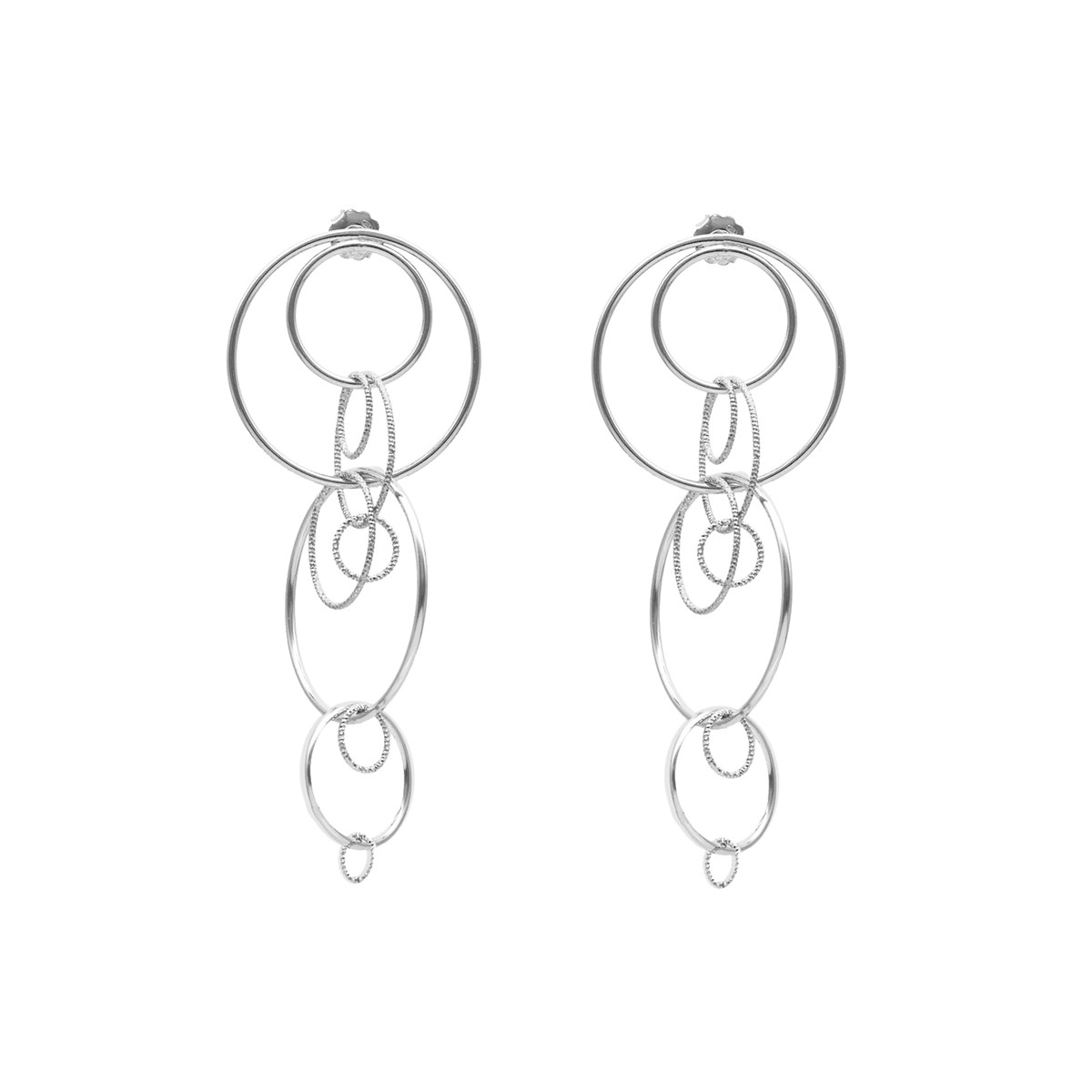 Boucles D'oreilles Argent Rhodié Cercles Diamantés Et Lisses