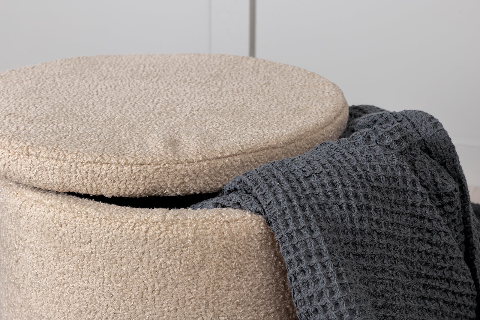 Dunken puff Beige teddystoff, med oppbevaring