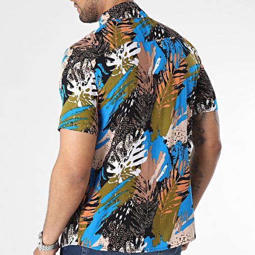 Chemise Manches Courtes Vert Kaki Bleu Noir Floral