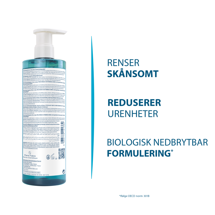 Ducray Keracnyl Foaming Gel til uren hud 400 ml
