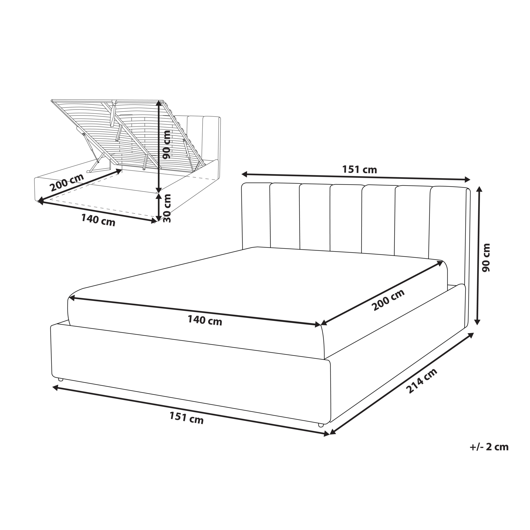 Beliani-DREUX-Bed met opbergruimte-Beige-140 x 200 cm-Polyester