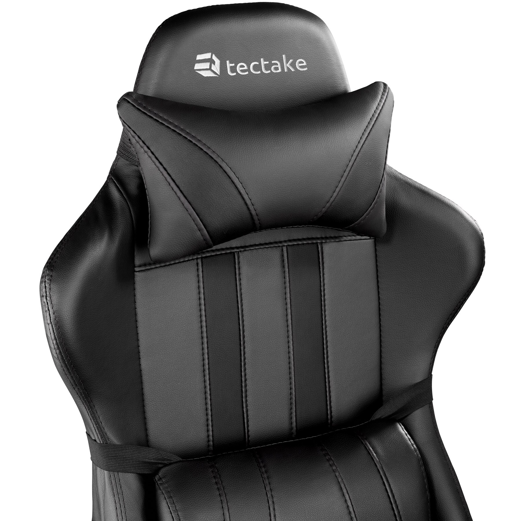 tectake® Racing Gaming Stuhl, ergonomische Form, mit verstellbarer Rückenlehne, Kunstlederbezug, abnehmbares Nacken- und Lendenkissen, Belastbarkeit 120 kg