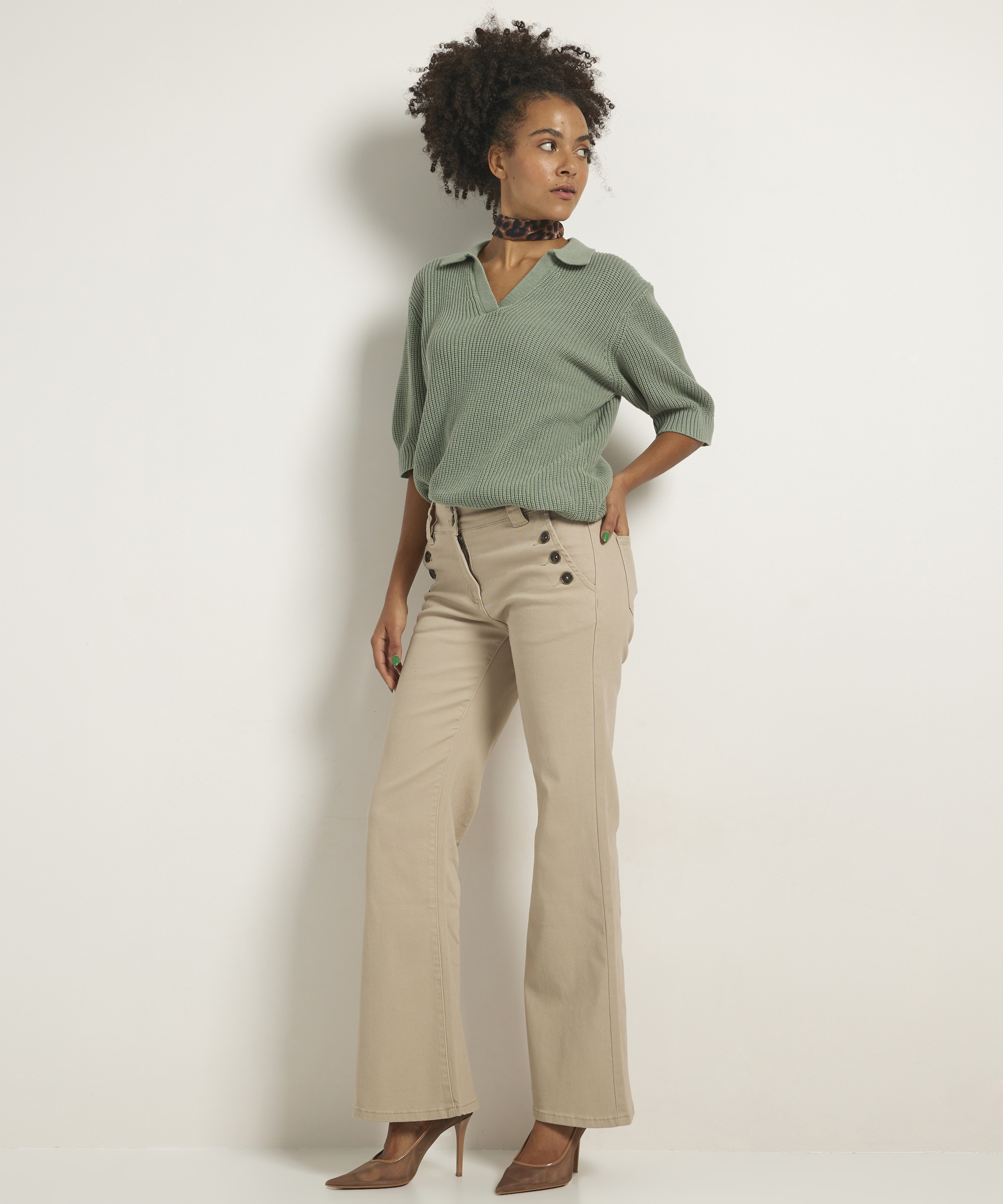 wide flared fit broek met knopen