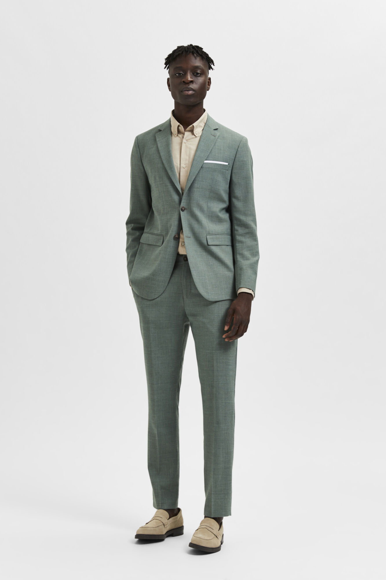 Calça de lino slim fit - Verde