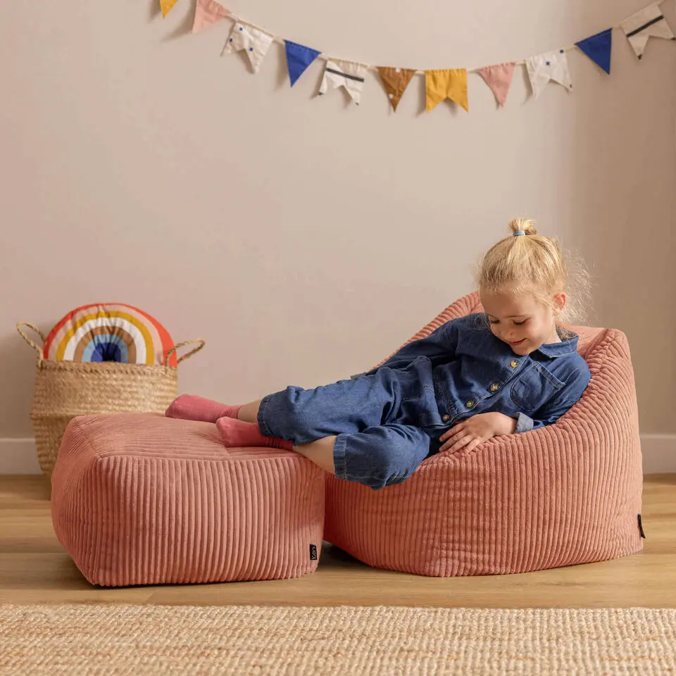 icon - Natalia Kinderzitzak Stoel met Poef - Ribfluweel - Oud roze