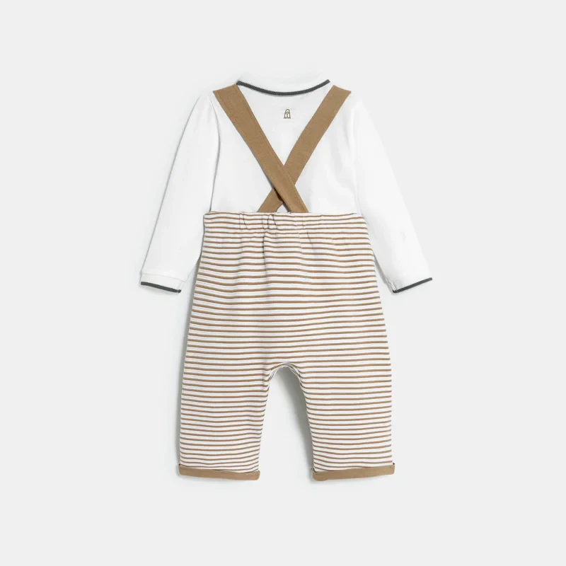 Salopette fantaisie rayée et body beige bébé garçon Beige