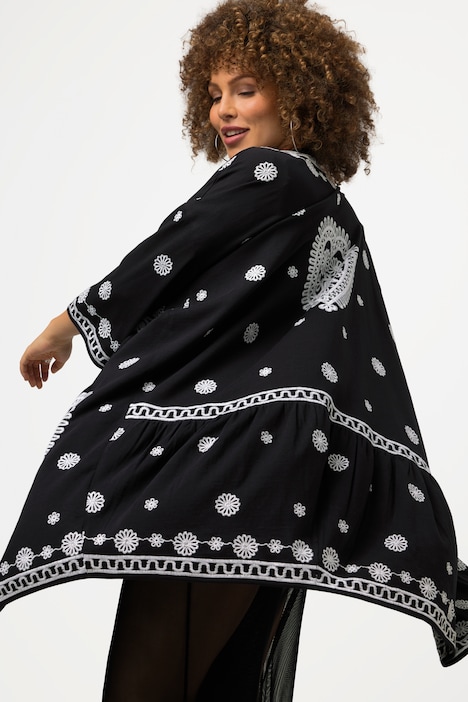 Jacke, Stickereien, Oversized, offene Form, 3/4-Arm