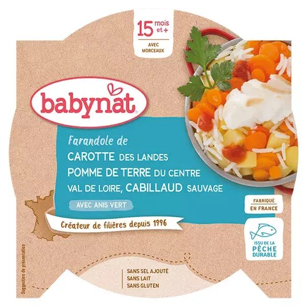 Prato de Almoço Babybio Cenoura Batata Bacalhau +15m Orgânico 260g