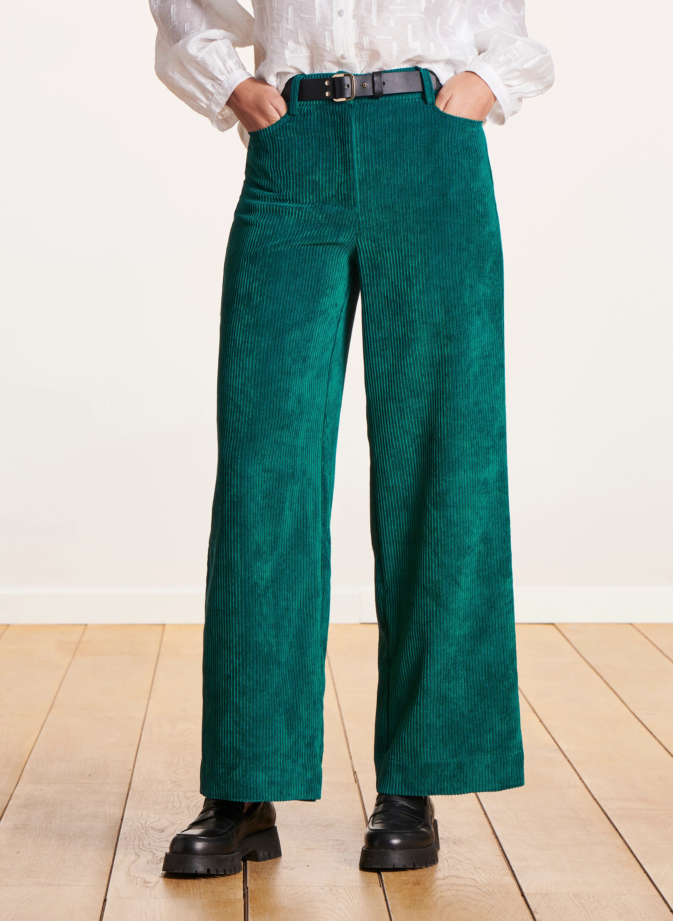Pantalon large côtelé | Bleu