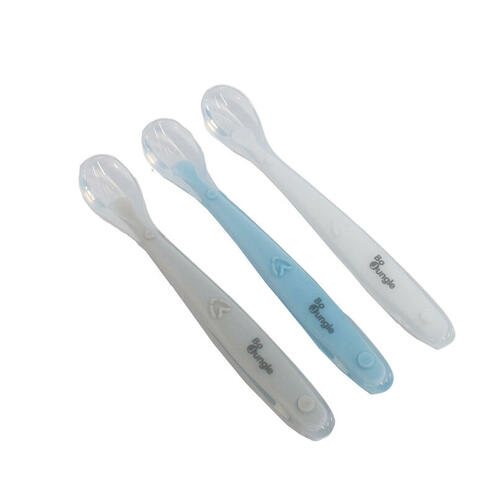 Lot de 3 cuillères douces pour bébé - Gris - blanc - bleu - BOJUNGLE