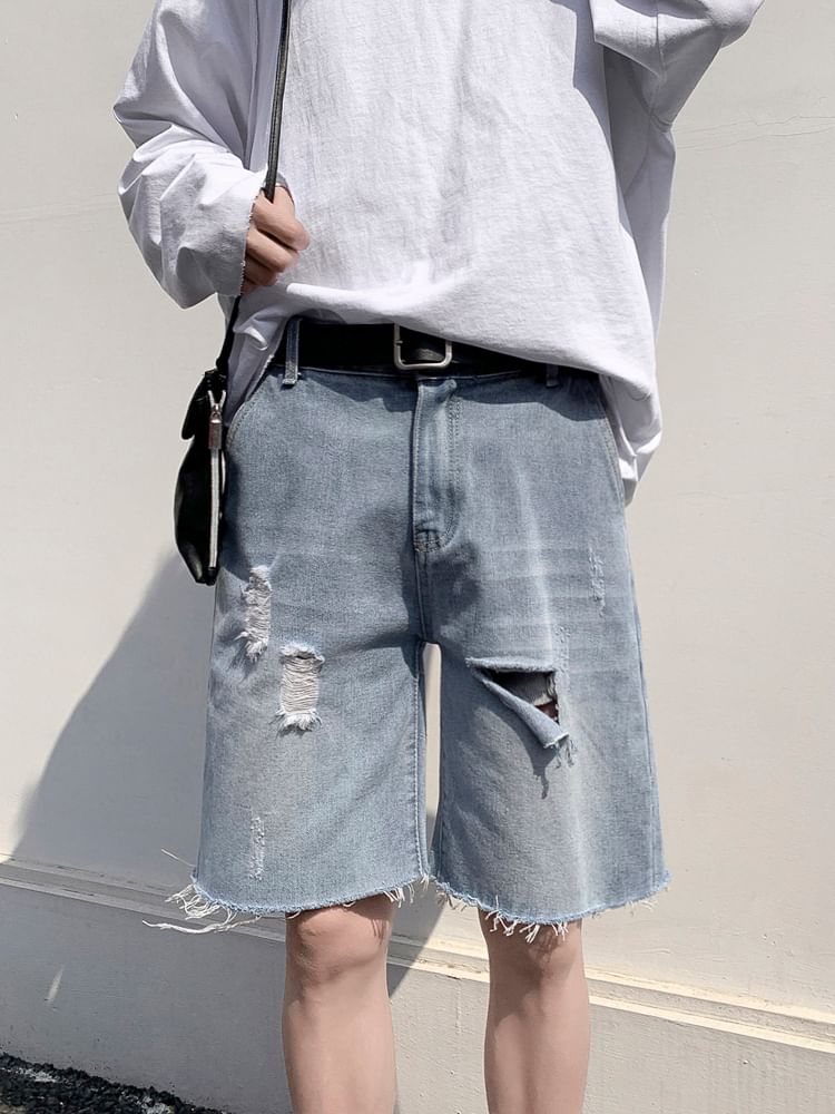 Breeson - Middelhoge denim shorts met distressed effect