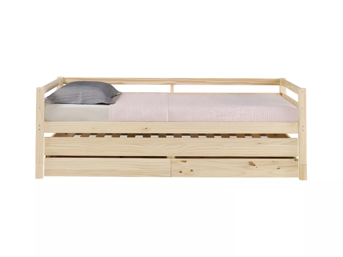 Lit banquette gigogne 90x200 cm bois massif bois ALMA